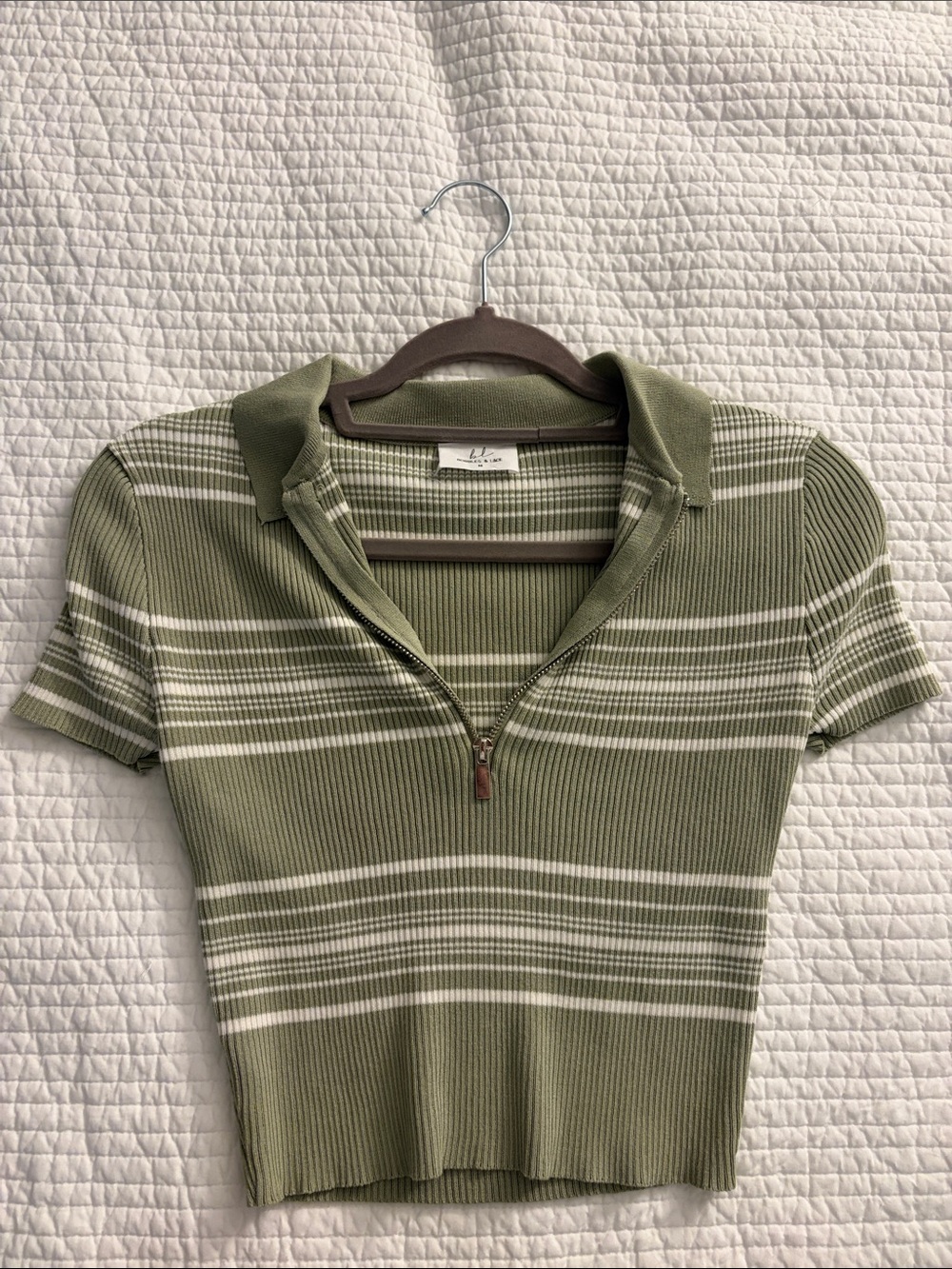 Olive Green Short Sleeve Zip Polo Tee
